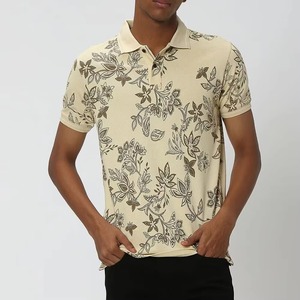 เสื้อเชิ้ตผู้ชายลายดอกไม้ด้านหน้า สีเบจ ผ้าฝ้าย สำหรับเล่นกอล์ฟ แขนสั้น ใส่สบาย ระบายอากาศได้ดี เหมาะสำหรับฤดูร้อน - Product Image 1