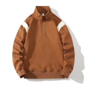 Sweat-shirt mi-zippé marron pour homme, col montant, couleur unie, décontracté, pour l'automne, coupe classique, tricoté, manches longues - Product Image 1