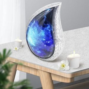 Decorative <b>Aluminum</b> Tear Drop Ash Urn Funeral Memorial <b>Container</b> Featuring Smooth Polished Exterior Detailing - Product Image 4