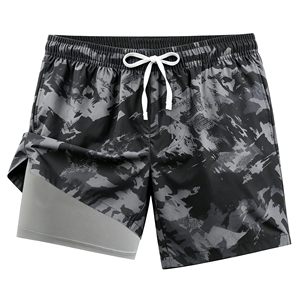 <b>Men's</b> Camouflage Printed Quick Dry Running Gym Athletic Workout Sports <b>Shorts</b> With <b>Compression</b> Lining Side Pocket <b>Men's</b> 2 in 1 - Product Image 1