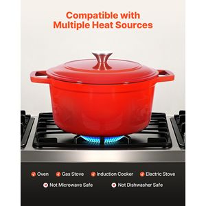 Pentola Olandese Robusta da 6 Quarti, Utensile da Cucina in Ghisa da 5L con Doppio Manico, Compatibile con Forno e Induzione, Coperchio in Metallo Smaltato - Product Image 4