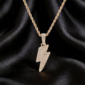 Collier Pendentif Éclair en Argent 925 et Moissanite pour Homme, Breloque Éclair Glacée, Chaîne Corde, Bijou Tendance, Cadeau de Luxe - Product Image 3