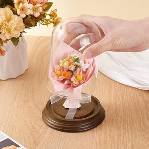 Base Redonda de Madera con Cúpula de Cristal para Mini Ramos de Flores, Decoración del Hogar, Regalo de Boda - Product Image 1