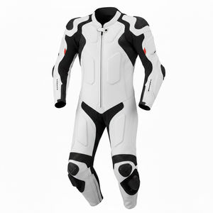 Traje de Carreras de Motocicleta Profesional Blanco y Negro de Una Pieza, Armadura de Nivel 2 CE, Traje de Pista de Cuero Vacuno de 1.3 mm, Fabricación Personalizada OEM - Product Image 1