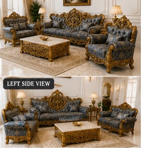 European Style Wooden Sofa Set Blue Upholstery Living Room Set Custom-made Traditional Castle-Style Furniture for Living Room - Product Image 4