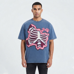 Camiseta Casual de Streetwear para Hombre, Estilo Oversize, 100% Algodón, Lavado Ácido Oscuro, con Estampado Gráfico - Product Image 4