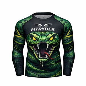 Fitryder <b>Men's</b> Long Sleeve MMA Rash Guard Heat-Transfer Printed Green Dragon Design Quick Dry <b>Compression</b> 220g <b>Shirt</b> - Product Image 6