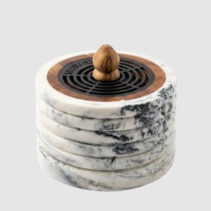 Quemador de Incienso de Lujo de Mármol Blanco y Madera de Sequoia, Mabkhara, Incienso Árabe Oud, Decoración para el Hogar, Fragancia, Arte, Empire Exports AEE-0001 - Product Image 3