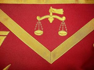 Rectangular Embroidered Apron With Masonic Symbols In <b>Red</b> And Gold Cotton Handmade For Home Decoration - Product Image 6