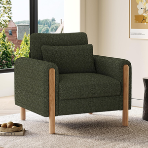 Sillón Moderno con Detalles en Tela y Patas de Madera, Cómodo Sillón Individual para Sala de Estar, Oficina, Dormitorio y Muebles para el Hogar - Product Image 2