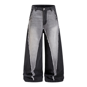 Vaqueros de mezclilla con pedrería para hombre, de pierna ancha y recta, lavados, con logo personalizado, estilo urbano - Product Image 3