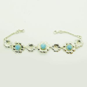 Pulsera de Plata de Ley 925 con Flor y Larimar Engastado en Bisel, Joyería de Cadena para Mujer, Estilo Clásico para Uso Diario - Product Image 1