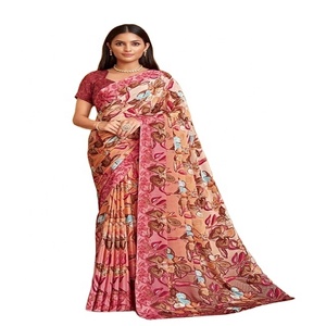 Venta caliente Sari largo para bodas y festivales Use telas de algodón de rayón sari a bajo precio de la India - Product Image 1
