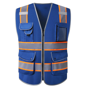 Veste de sécurité réfléchissante robuste en gros, gilet de sécurité exécutif bleu avec poche pour carte d'identité et fermeture éclair, uniforme EPI multifonctionnel - Product Image 3