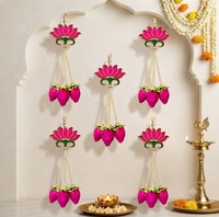 Handgefertigte Traditionelle Rosa Lotusblüten Wandbehang Girlande Künstliche Sandelholz-Lotusblume Latkan Perlen Geburtstag Hochzeit