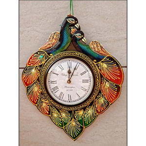 SwamiG Tradex Peacock <b>Design</b> Handcrafted Wooden Art Deco Animal Shape Decorative <b>Wall</b> <b>Clock</b> Home Decor Battery Operated Quartz - Product Image 3