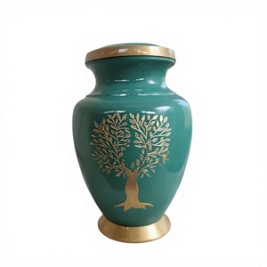 Urna Funeraria Antigua Co Life Tree para Adultos, Modelo Hecho a Mano de Aluminio Art Deco, 3.4L, Lavable, con Esmalte Agrietado, Jarrón Cilíndrico para Mesa - Product Image 1
