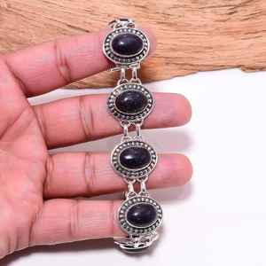 Bracelet en pierre de grès bleue, ton argenté, fermoir à bascule bohème, bijoux faits à la main en argent sterling, cadeau pour femme - Product Image 2