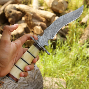 Couteau de camping professionnel en acier Damas à pointe tombante, manche en bois fait main, lame fixe de qualité industrielle, vente en gros - Product Image 3