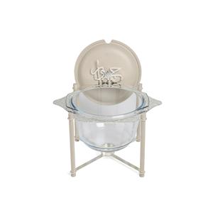 Plat de service en verre de style arabe Majlis, esthétique et luxueuse, avec support en métal argenté, élégant bol pour l'hospitalité du Ramadan - Product Image 3