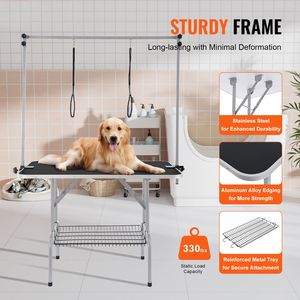 Supporto Pieghevole per Toelettatura Animali Domestici da 46FT per Cani di Taglia Media e Piccola, Stazione Durevole per Toelettatura Cani con Due Bracci e Morsetto per Caricabatterie - Product Image 2