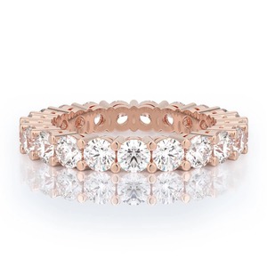 Bague de fiançailles classique de luxe plaquée or 18 carats avec diamants de laboratoire et pierres brillantes à taille brillante continue serties pavé - Product Image 4