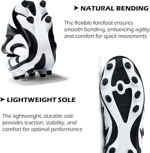 Custom Unisex Football Soccer Cleats Black White Synthetic Upper Rubber Outsole Breathable Sport Shoes for Outdoor Game Sneakers - Product Image 5