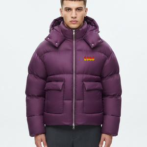 Veste matelassée à capuche unie violette pour homme, coupe-vent épais, doudoune décontractée d'hiver avec fermeture éclair, best-seller - Product Image 3