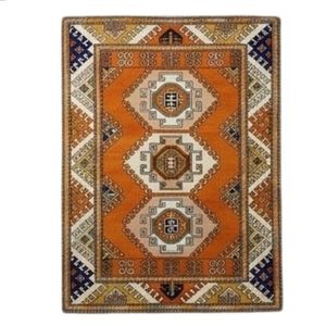 Tapis rectangulaire géométrique oriental en laine et polyester noué à la main, antidérapant, pour salon, couverture décorative de sol – Grande Vente - Product Image 1