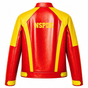 เสื้อแจ็คเก็ตหนัง PU แบบ Varsity ของชมรม NSPDK สีแดงและเหลือง พิมพ์ตัวอักษร 1923 แขนยาว ซิปแบบเต็มตัว สไตล์ลำลอง เสื้อแจ็คเก็ตสำหรับผู้หญิง - Product Image 5