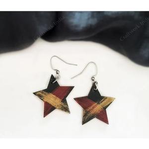 Boucles d'oreilles pendantes en bois uniques en forme d'étoile, faites à la main, qualité export, pour femmes, usage quotidien et soirée, à prix et qualité export. - Product Image 2
