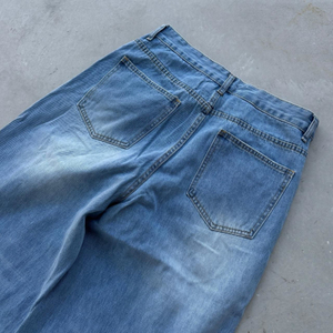 Jean en denim taille haute à jambe large pour homme, en coton délavé, coupe ample, style streetwear décontracté, écologique, tissé mi-lourd pour le printemps - Product Image 4