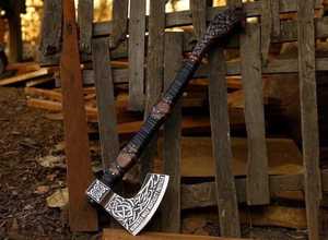 Ensemble hache et bouclier viking forgés à la main, en acier à haute teneur en carbone, pour le camping, la décoration médiévale, objet de collection THEWIZ CRAFTS, garantie 3 ans - Product Image 6