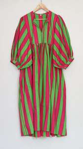 Vestido midi de algodón con estampado a mano a rayas |   Estilo Bohemio - Product Image 5