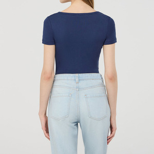 <b>Women's</b> Navy Blue Short Sleeve O-Neck Solid Summer T-<b>Shirt</b> with Logo Regular Fit 100% Organic Cotton Casual Wear - Product Image 6