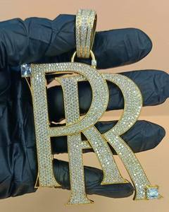 Pendentif personnalisé Iced Out avec nom, bijoux hip hop, pendentif en argent 925, pendentif double lettre R, pendentif initiales, pour cadeaux d'anniversaire - Product Image 1