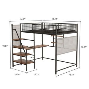 Full-Size Loft Metal <b>Bed</b> with <b>LED</b> Lighting and Charging Station for Bedroom and Dormitory Black Color - Product Image 4