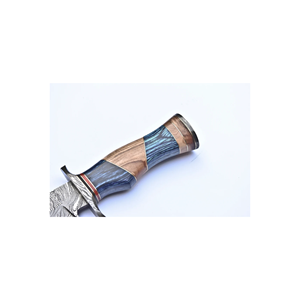 Cuchillo de Caza de Acero de Damasco Premium de Alta Gama con Mango de Madera Azul, Hoja Fija, Cuchillo de Supervivencia para Campamento al Aire Libre - Product Image 4