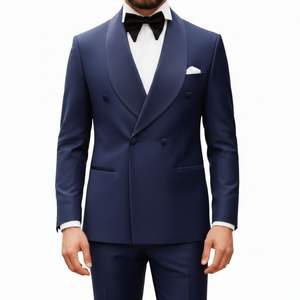 Costume homme bleu marine à double boutonnage, smoking professionnel, design personnalisé, costumes de mariage pour les mariés - Product Image 5