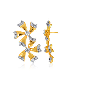 Boucles d'oreilles en or jaune 14 carats avec diamants blancs taille brillant rond pour femmes, style classique pour un usage quotidien - Product Image 3