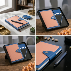 Ensemble cadeau de carnet multicolore relié en jute A5, porte-stylo, porte-cartes, logo personnalisé, image de marque d'entreprise, qualité supérieure, 192 pages, Aurelux - Product Image 3