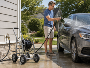 Metal Hose Cart Heavy Duty Hose Reel Cart 150ft with 4 Solid Rubber Wheels for Watering Car Washing Pet Bathing Use ODGGAD020 - Product Image 6