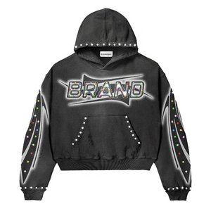 Sudadera con Capucha Streetwear DTG con Pedrería para Hombre, Sudadera con Capucha de Diseñador Estampada de Felpa Francesa, Sudadera con Capucha Oversize de Gran Gramaje y Sudaderas - Product Image 5