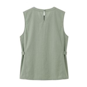 Custom Soft Cotton Linen <b>Shirt</b> <b>Sleeveless</b> Chest Pocket Button Down Crewneck Breathable Minimalist Casual Summer <b>Shirts</b> - Product Image 3
