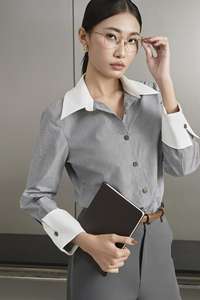 Chemise à manches longues pour femmes, col rabattu (col pointu), élégante/chic de bureau/minimaliste coréen, chemise classique rayée CLARE KA63 - Product Image 6