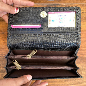 ที่ใส่บัตรหนังจระเข้สีดำป้องกันการโจรกรรมสำหรับผู้หญิงที่ใส่บัตรแบบบางออกแบบได้เองแบบใหม่ - Product Image 6