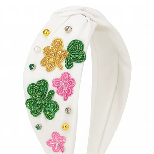 Elegant White Floral <b>Beaded</b> <b>Headband</b> Chic & Feminine Design Handmade Crystal Embellished Hairband for Women & Girls Versatile - Product Image 1