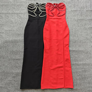 Vestido de Noche Negro Recto Midi de Lujo con Cuello Halter y Cadena de Cristales, Elegante Vestido de Gala VIP de Alta Costura - Product Image 4