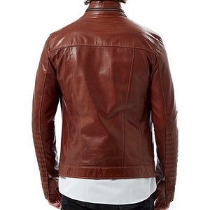 Veste de motard slim fit en cuir marron clair pour homme, entièrement personnalisée, avec veste avant 100% cuir d'agneau véritable. - Product Image 2