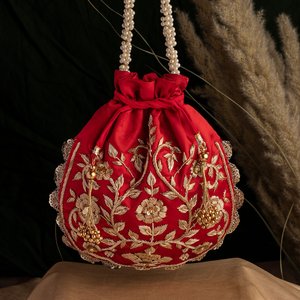 Bolsa decorativa bordada con cordón para regalos de boda y empaques festivos. Elegante bolsa india bordada con cordón. - Product Image 2